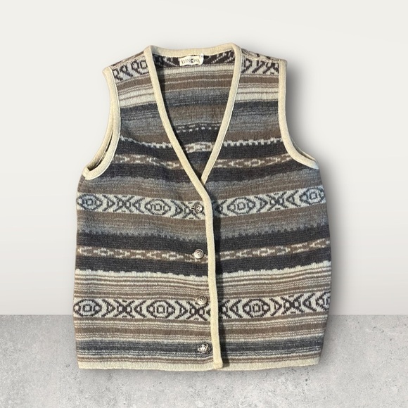 Vintage 1980 Winona Knits Women's Wool Cardigan Cozy Sweater Vest Size Medium - Picture 5 of 8